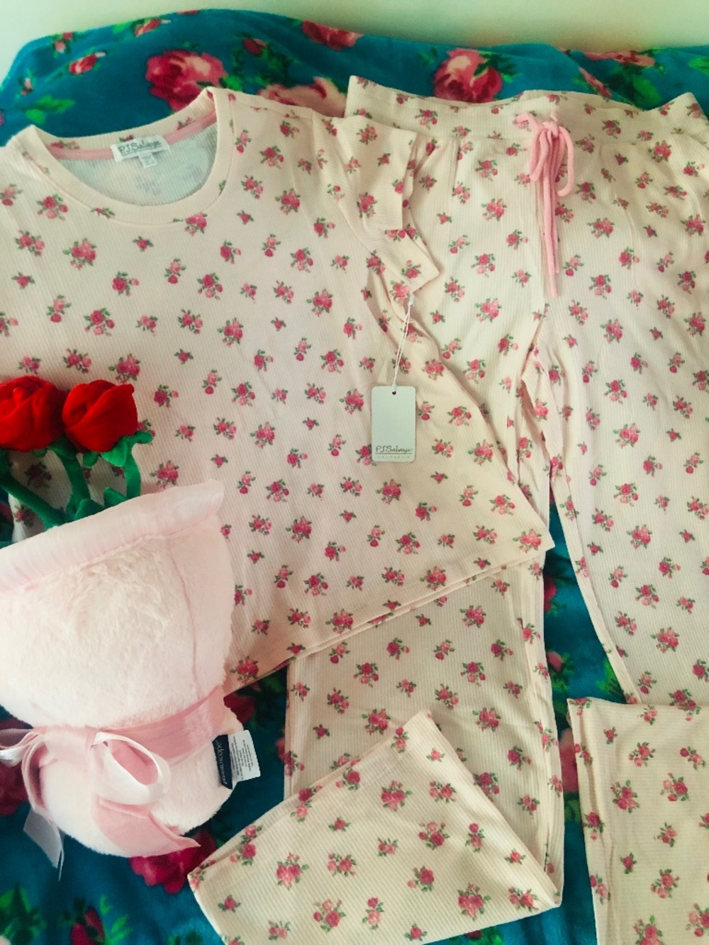 NWT PJ Salvage Matching Set Lounge To Bed In Bushel of Roses SZ LG